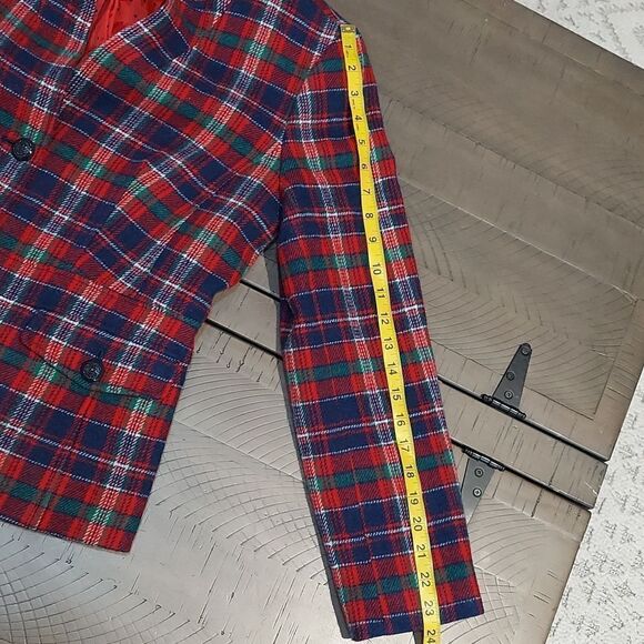 Talbots Red Blue Tartan Plaid Wool Blazer Sz 10 - Picture 7 of 10